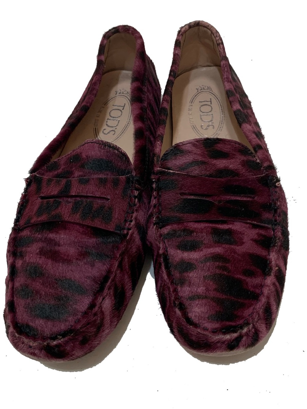 Tod's Burgundy Leopard-Print Penny Loafers